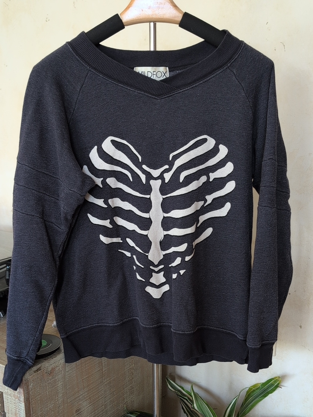 Wildfox Navy Sweatshirt with White Ribcage Heart Graphic - Picture 3 of 7